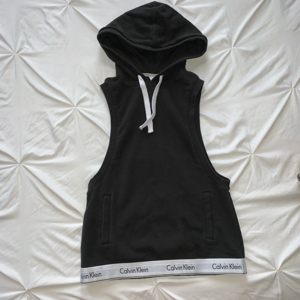 CALVIN KLEIN Sleeveless Hooded Black Sweatshirt